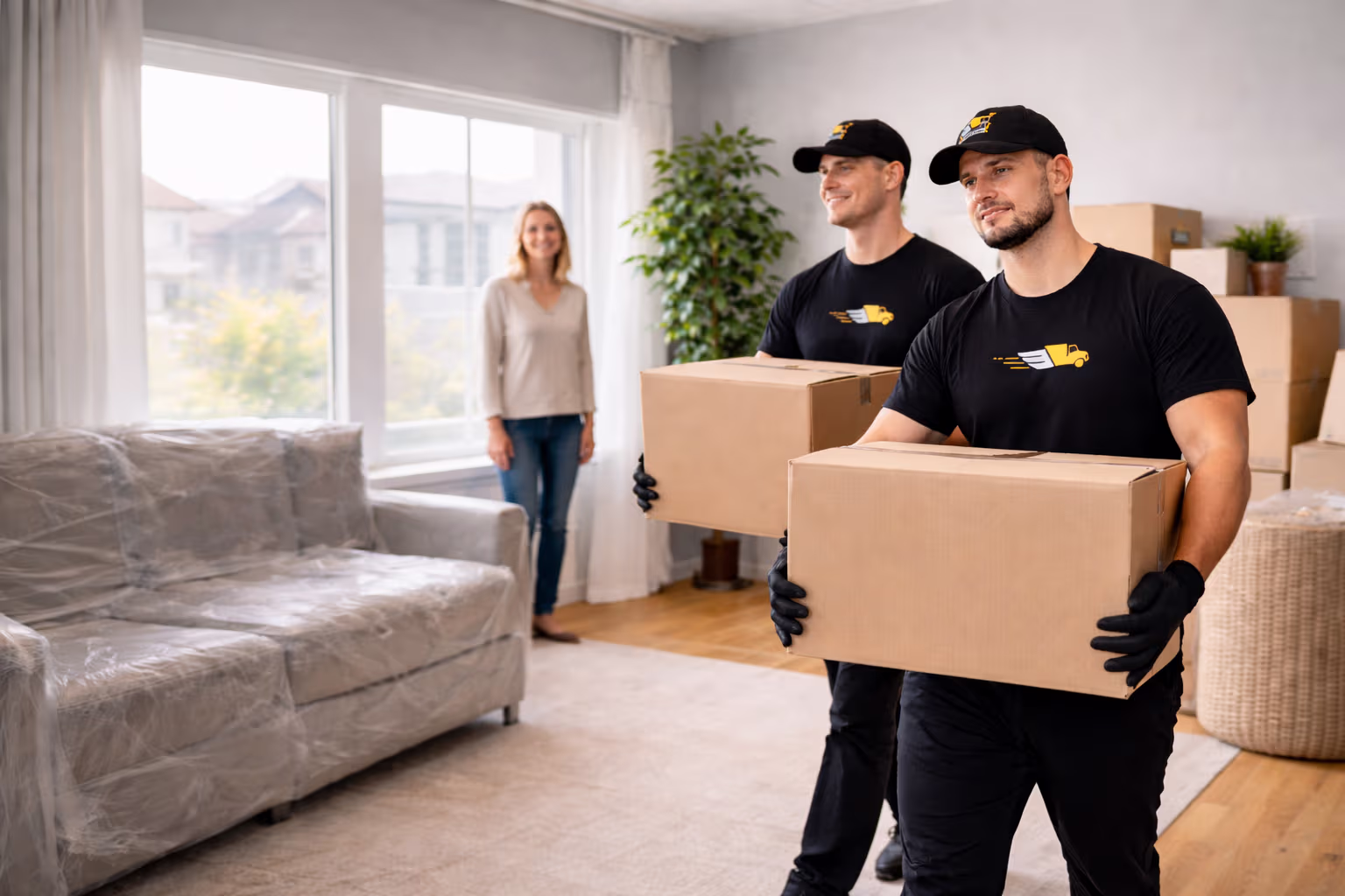Professional residential moving team in Austin TX carefully handling furniture during a home move